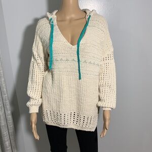Free People One that I Want hoodie Oversized Crochet Sweater Boho Beach
